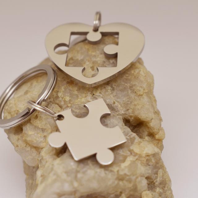 Puzzle Piece Titanium Steel Couples Keychain 